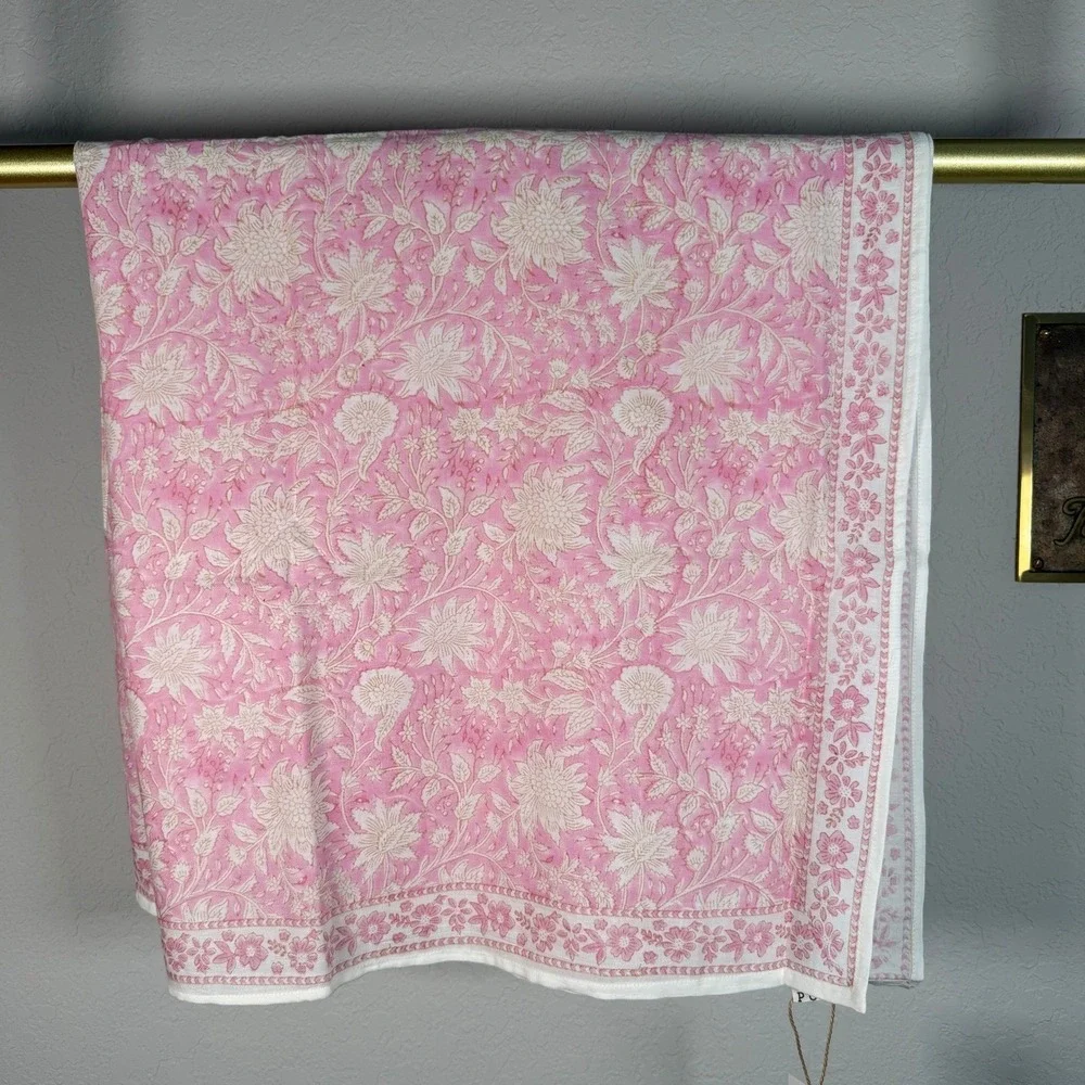 POL Pink Floral‎ Hand Block Print 100% Cotton Square Scarf SMQE16 New